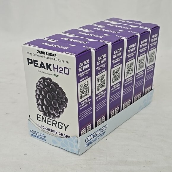 PEAK H2O By Stur ENERGY BlackBerry Grape 6 PACK 36 Count Drink Mix Enhancer - Picture 1 of 7